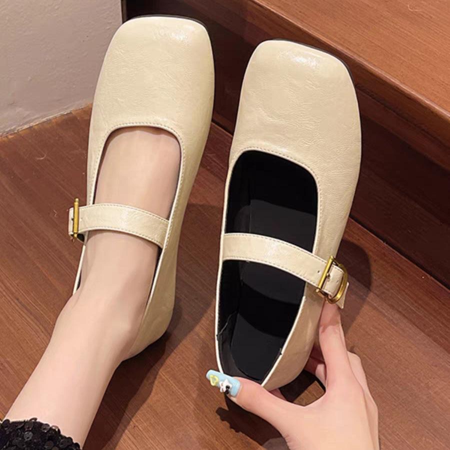 Elegant Retro Square Head Mary Jane Single Shoes Women's Shallow Mouth Versatile with Skirt Small Leather Shoes Low Heel Single Shoes