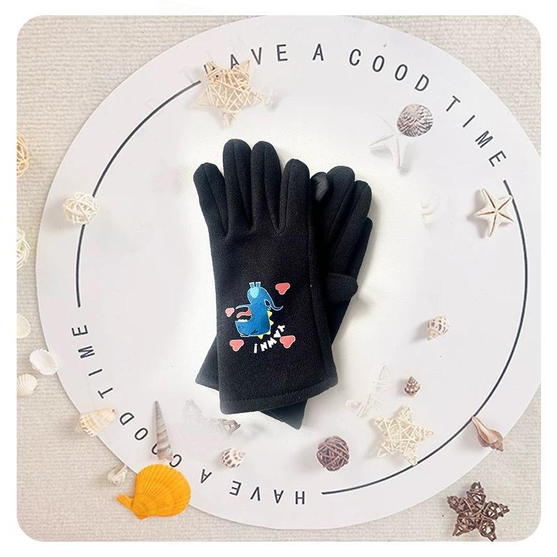 Children's Warm Gloves Five Finger Plus Velvet Touch Screen Elastic Boys and Girls Soft Bike Autumn and Winter Windproof Cartoon Gloves