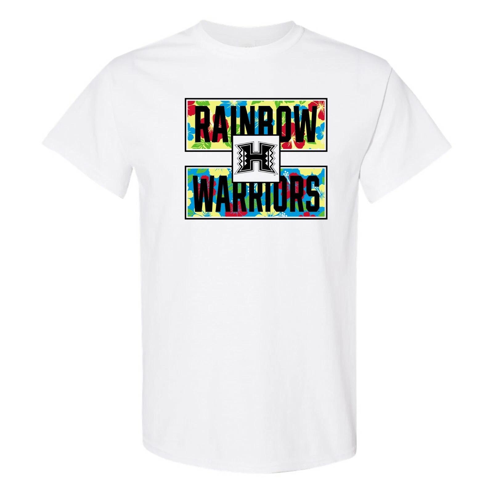 Hawaii Rainbow Warriors Hibiscus Pattern Blocks T Shirt - White M