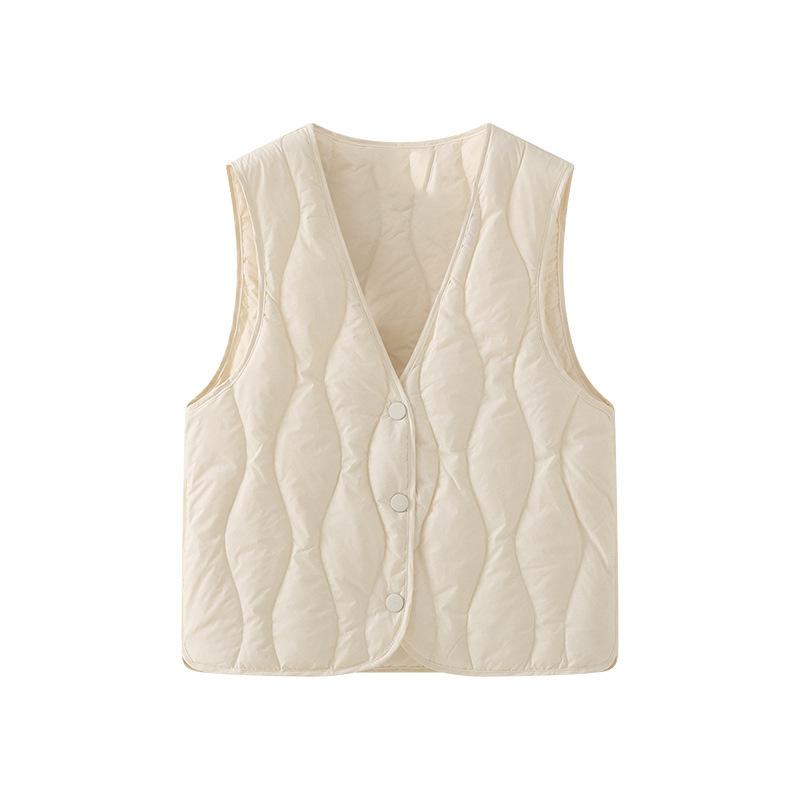 

Large size solid color V-neck liner thickened light down cotton clothes vest jacket women s new winter base S 80-95