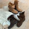 Version Western Boots Pile Boots Women'S Platform Akito Merad Short Boots Coarse Heel Belt Buckle Martin Boots