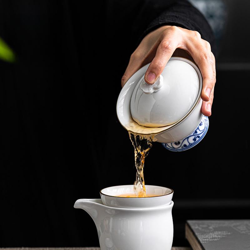 Celadon Ruyi Ercai Covered Bowl High Tea Bowl Home Chinese Large Single Ceramic Tea Brewing Kung Fu Tea Set