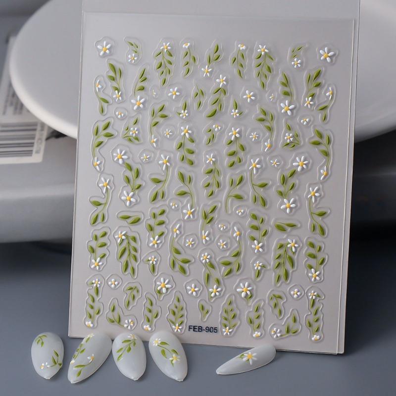 Minimalist Leaf Design Nail Stickers - Self-Adhesive Glossy Nail Art Decals with Floral Patterns, Spring Nail Decor, Nail Stickers for Nails
