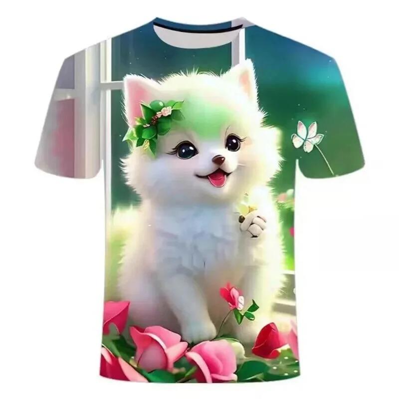 Summer T-Shirts 3D Print Animal Dog O-Neck T Shirt Casual Boys Girls Tops Oversized Fashion Kids Tees Harajuku Children Clothing