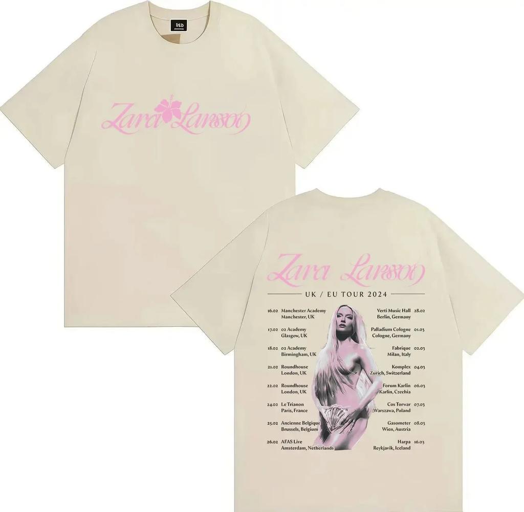 Zara Larsson Midnight Sun Global Tour Koszulka Merch Mężczyźni Kobiety Plakat Albumowy Nadruk Graficzny Bawełniane Koszulki Dekolt Luźny Oversize Topy