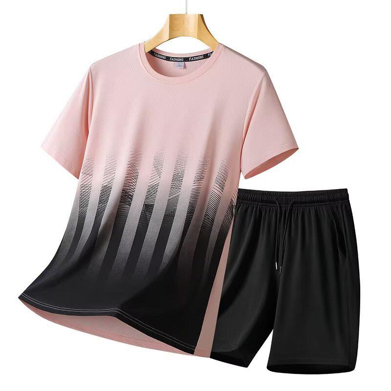 Unisex Oversized Ice Silk Quick-Dry Round Neck T-Shirt & Shorts Set for Plus Size - Summer 2025 Edition