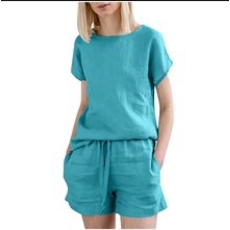Dámské ležérní oblečení Tričko s krátkým rukávem a šortky se stahovací šňůrkou Letní dvoudílná souprava