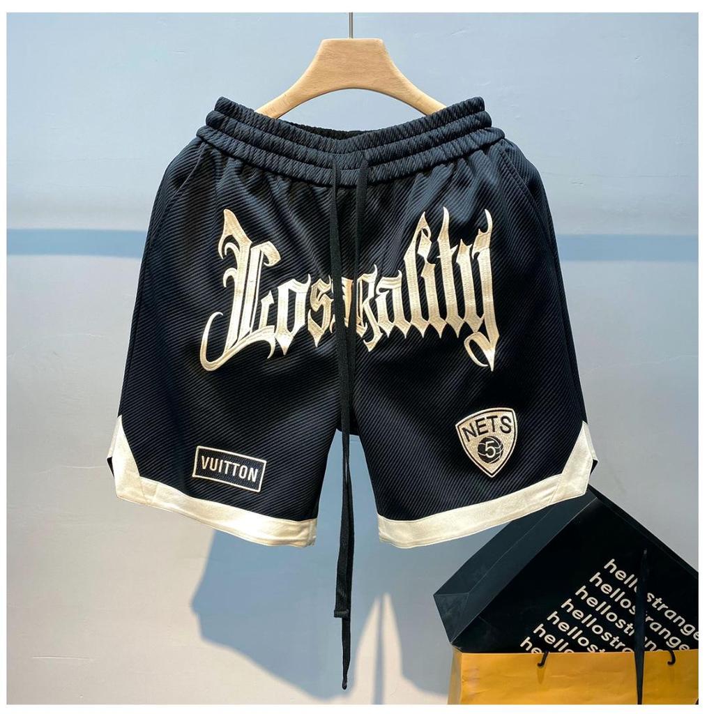 "2024 Men's Hong Kong Style Casual Summer Shorts - Youth Loose Fit with Letter Fashion Label"