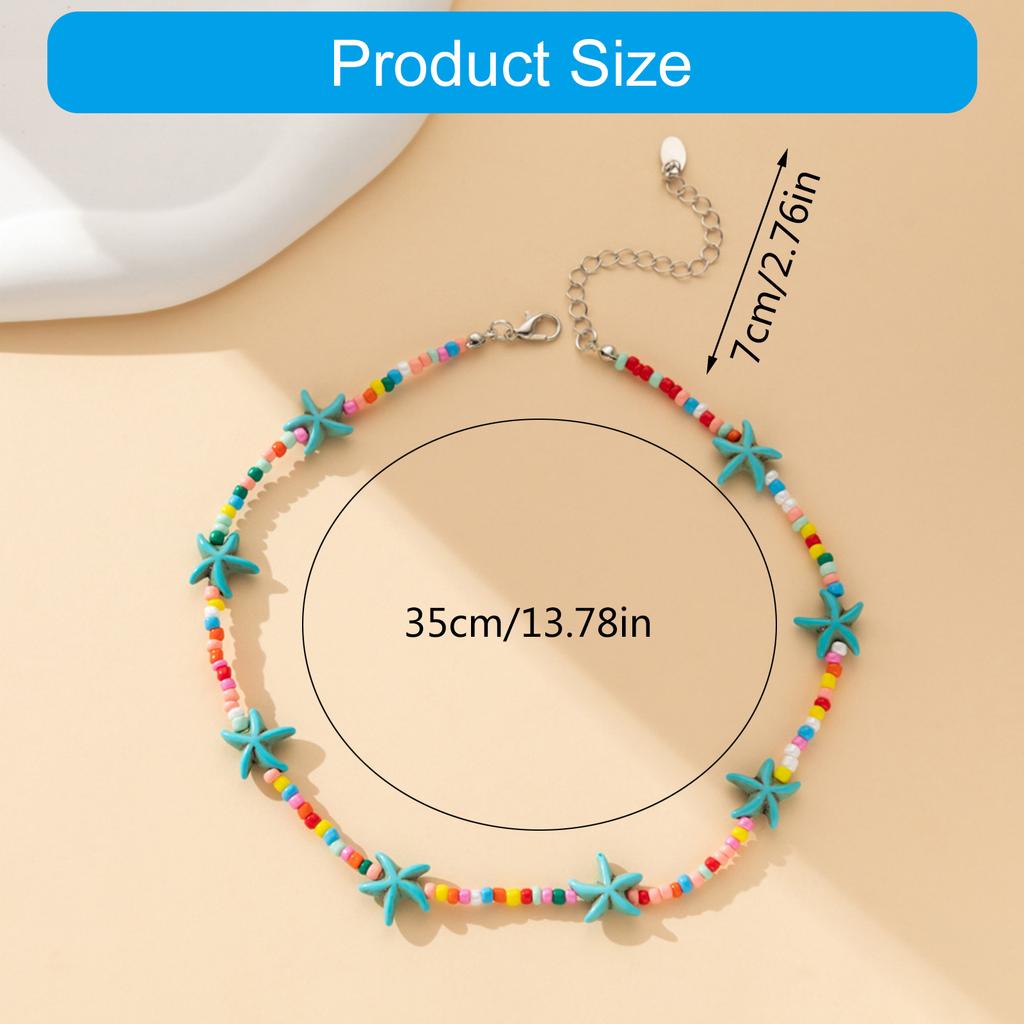 Elegant Turquoise Beaded Choker Starfish Pendant Necklace Adjustable Length Neckchain for Women Ocean Inspired Jewelry