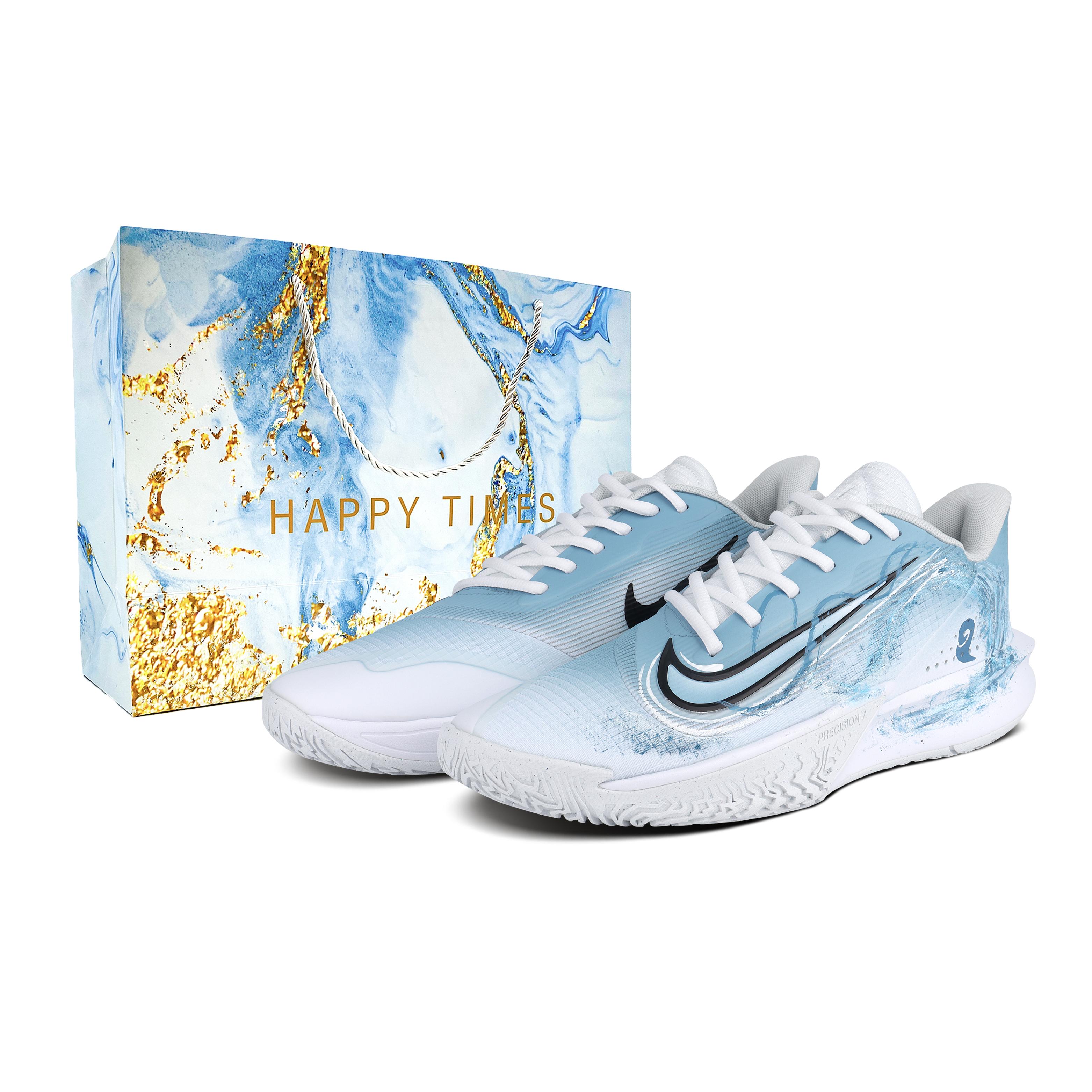 

Nike Precision 7 Mesh Slip Resistant Abrasion Resistant Low top Basketball Shoes Men s White Blue FN4322-100(Team1453-LD) 43