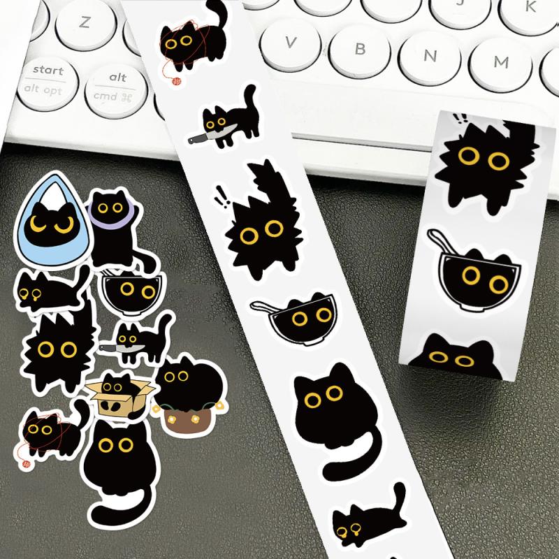 500Pcs Cute Black Cat Stickers Creative Diy Graffiti Stickers Phone Water Bottle Luggage Decals Children Reward Decor Stickers
