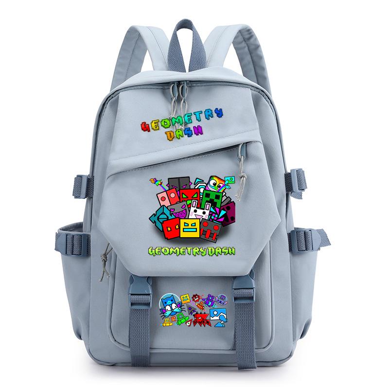 Geometry Dash bedruckter Nylon-Rucksack für Damen und Herren, Rucksack mit großem Fassungsvermögen für Reisen, Modischer Computer-Rucksack, Schultasche für Jungen und Mädchen