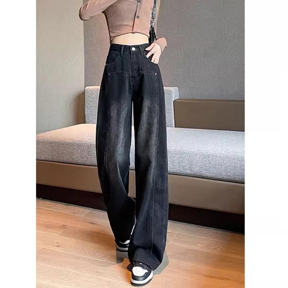 

Универсальные прямые джинсы женские весна и осень новые с высокой посадкой, облегающие бедра, свободные и тонкие джинсы широкие от бедра 2XL