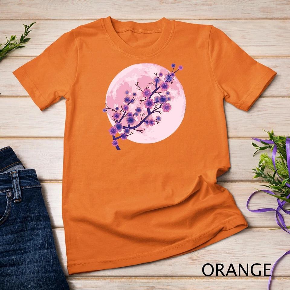 Japanese Aesthetic Pink Moon Cherry Blossom Sakura Flowers Unisex T-shirt 7 3XL