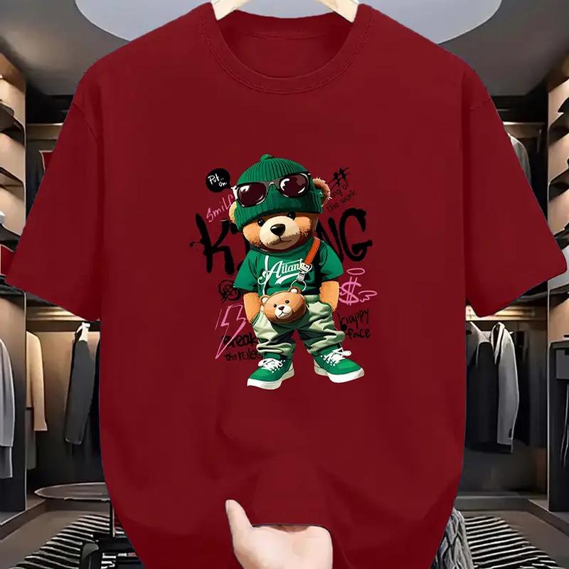 

Нова літня чоловіча модна футболка з принтом милого ведмедика, чоловіча футболка топ XL червоний