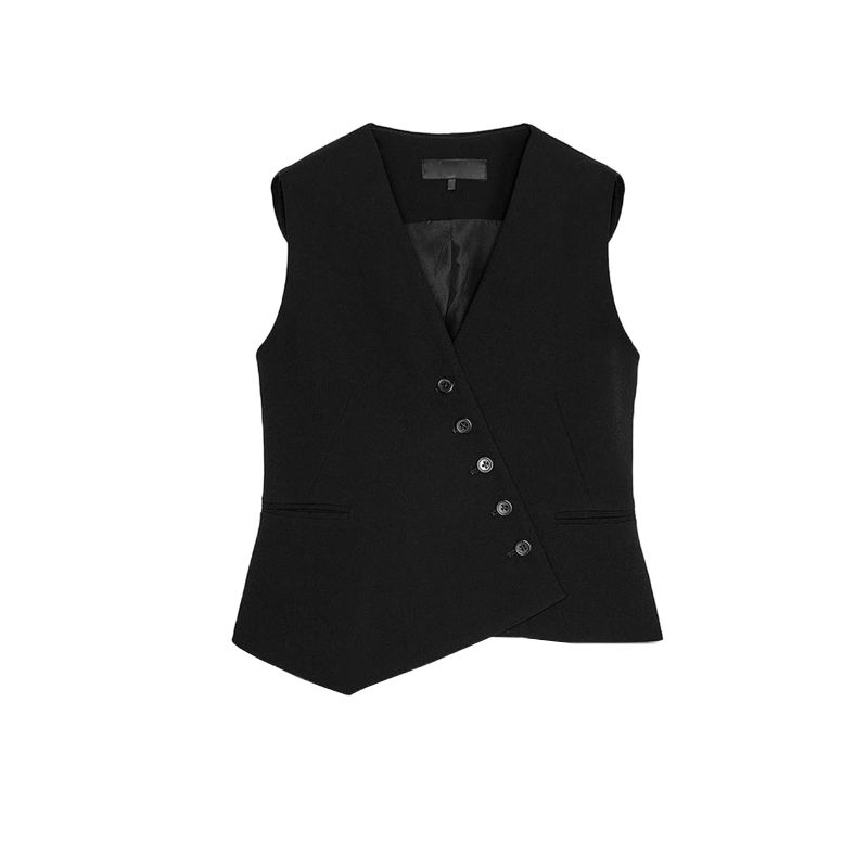 

Women s Spring Clothing Pleated Wide Leg Mid Waist Pants 9123045 Asymmetric V Neck Vest Jacket 3811047 Black Vest M