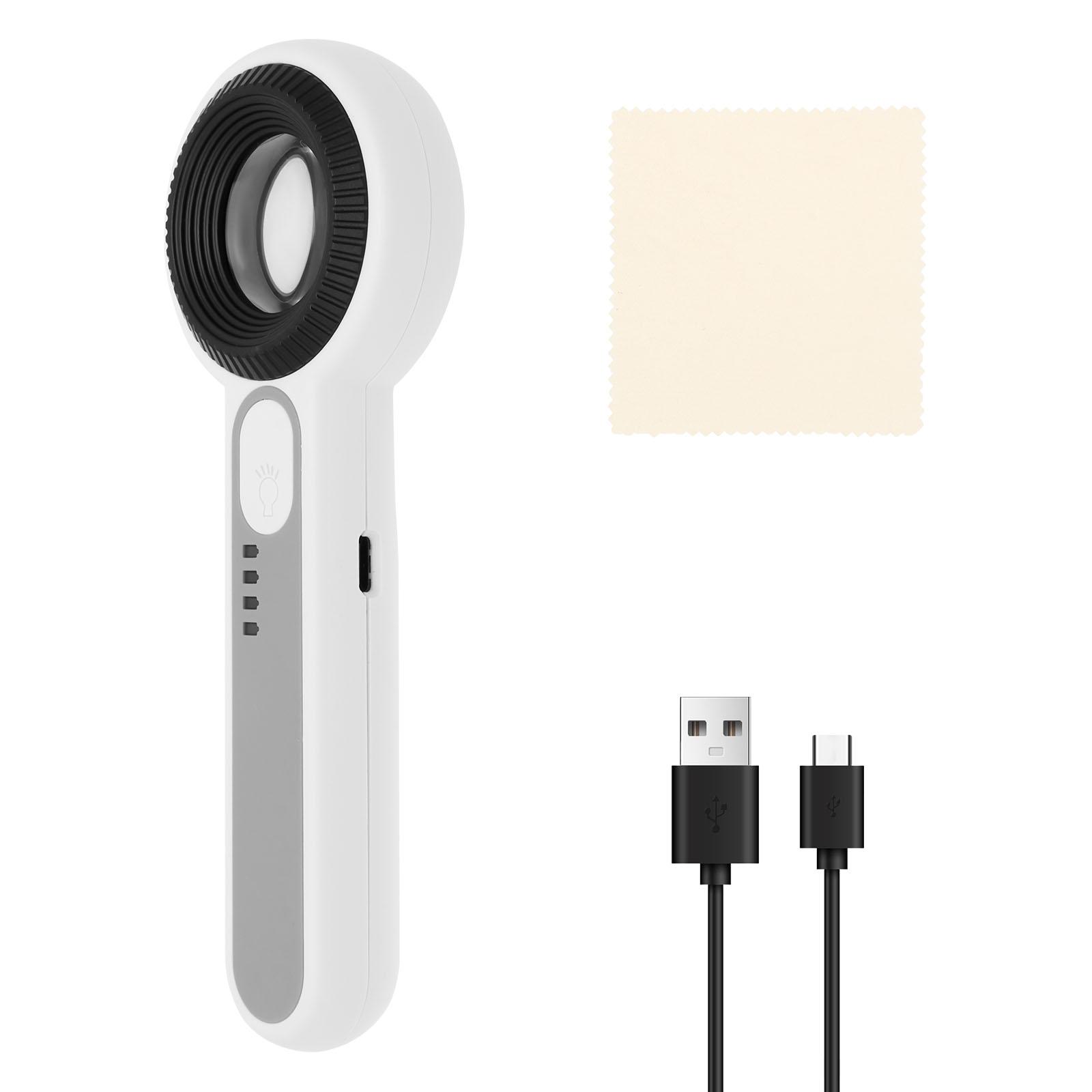 

Magnifying Glass USB Rechargeable 60X Handheld Magnifier with Adjustable 3 Light Mode Electronic Magnifier for Watch Repair Read білий