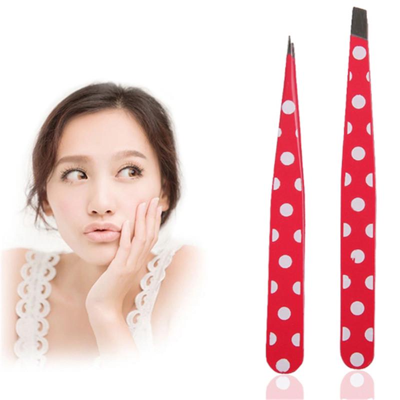 2Pcs Professional Tip Beauty Eyebrow Tweezer Makeup Tools Hair Removal Stainless Steel