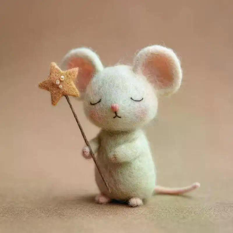 Craft Needle Felting Supply Starry Night Felt Mice Handmade Cute Mouse Collectible Figurine Gifts Mouse Animal Figurine