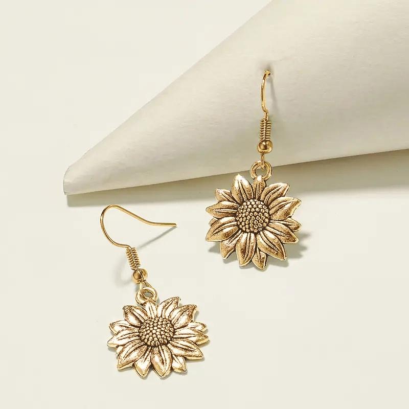 

CAOSHI Metallic Sunflower Shaped Pendant Earrings for Women Party Delicate Gift Versatile Plant Zircon for Anniversary Ceremony