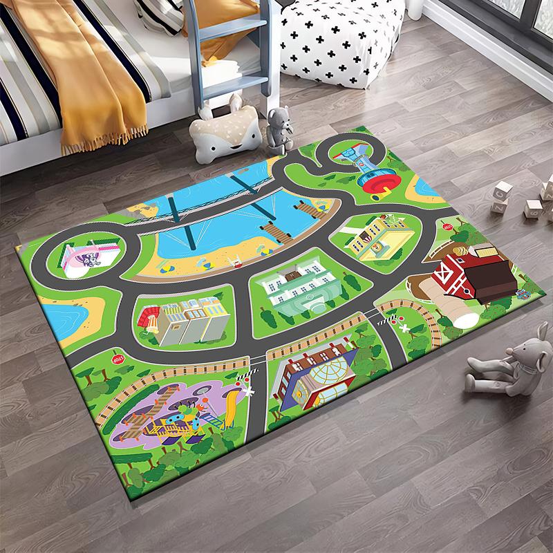 Colorful Town Map Design Rug Non-slip rug suitable for living room and bedroom sofas.