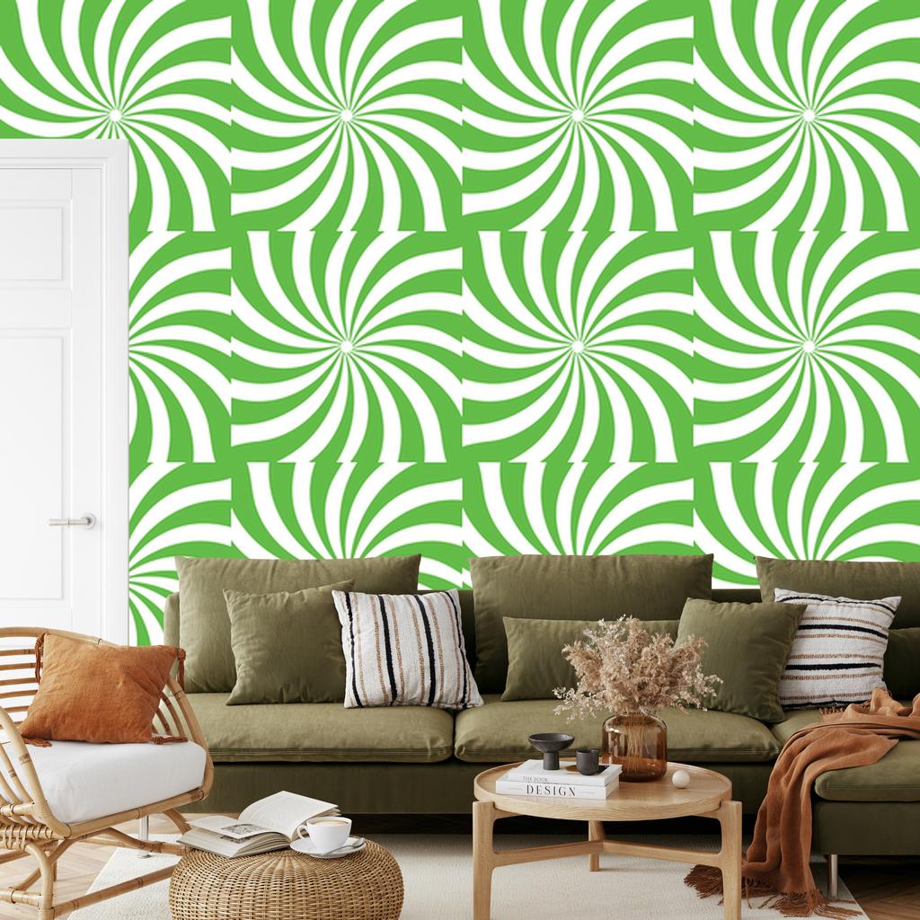 Hippie Wallpaper Background Green and White for Living Room and Bedroom 50x1000