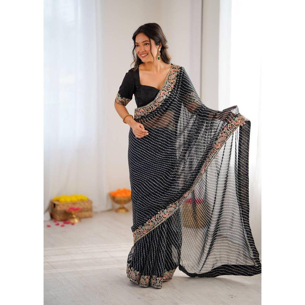New Launch – Designer Faux Georgette Saree with Bandhani Print & Sequins Embroidery