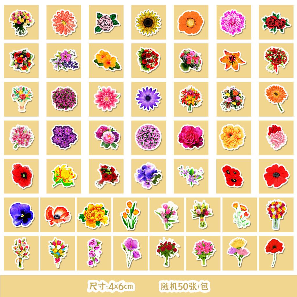 50/100 Cute Style Flowers and Succulent Graffiti Stickers Suitcase Decoration Waterproof Stickers DIY Hand Account Stickers