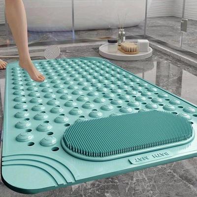 Rutschfeste PVC Badematte mit Massageknöpfen - Hellblau & Mehrfarbiges Punktmuster, Rechteckige Sicherheitsmatte für Dusche und Bad, Badezimmerzubehör