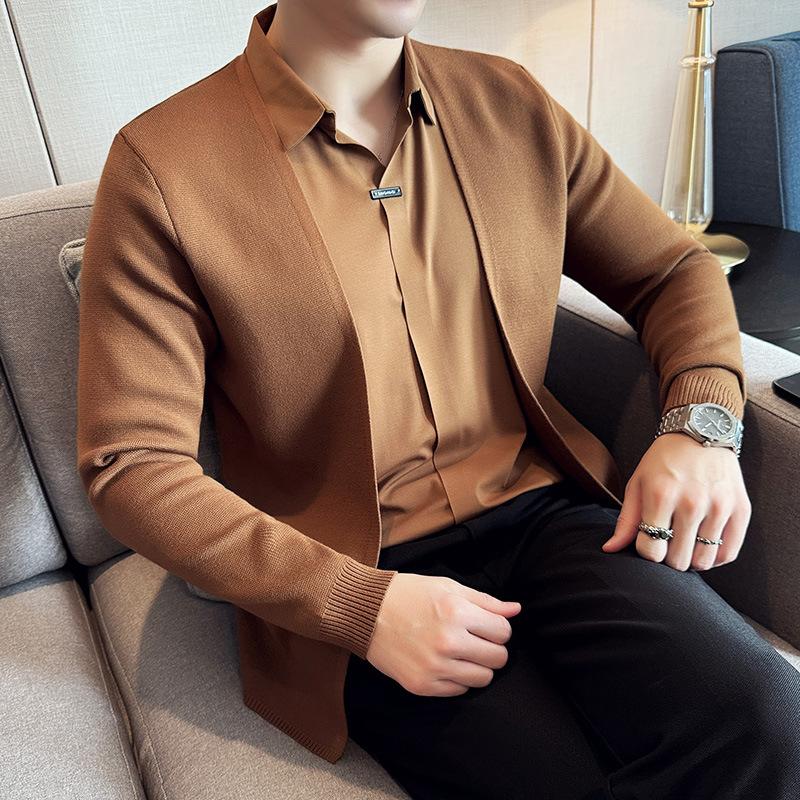 

Men s Spring and Fall Thin Section Slim Knit Shirt Elastic Non-marking V-neck Thin Tops M