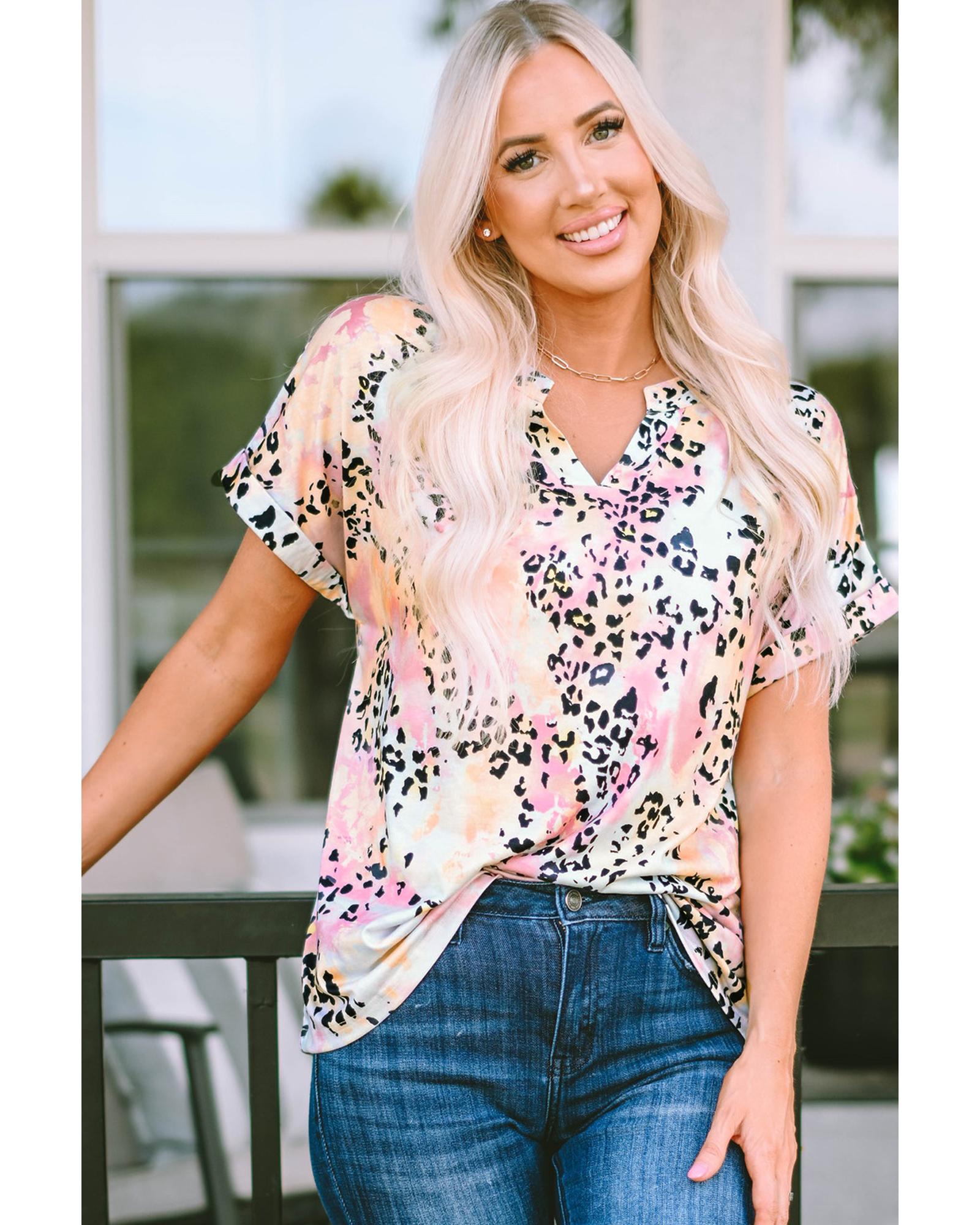 

Azura Exchange Notch V Neck Blouse M леопардовий