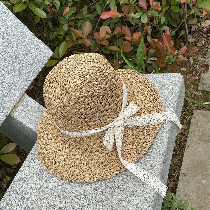Hat Style Versatile Straw Woven Sweet Lace Bow Womens Hatscaps Sunshade