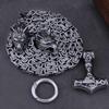 New High Quality Halloween Men's Viking Wolf Head Necklace Hammer Pendant Fashion Trend Necklace