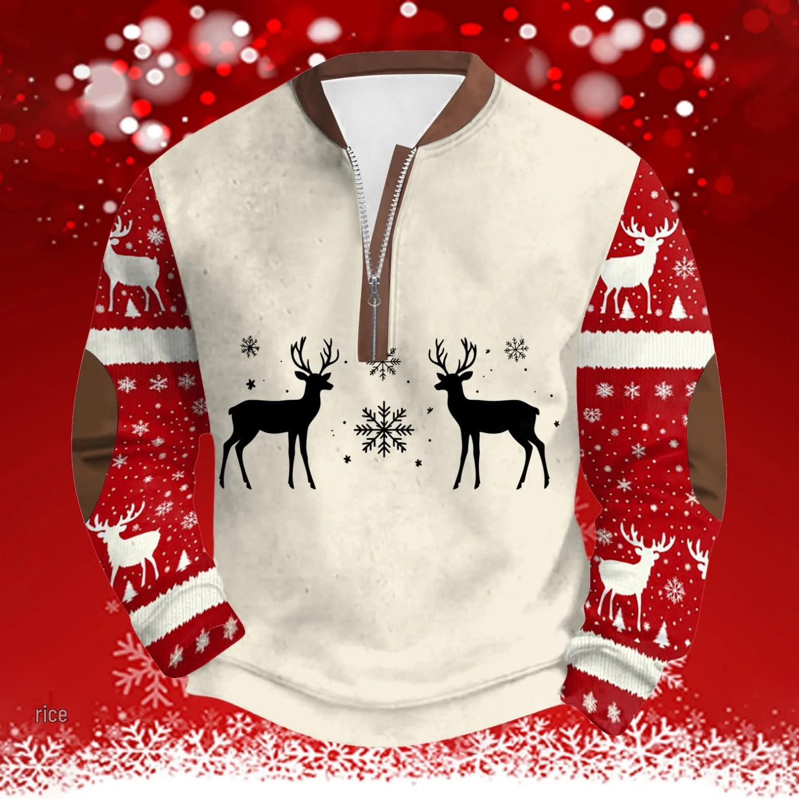 

Men s Autumn Reindeer Half-Zip Hoodie - New Year & Christmas Style 2026 4XL