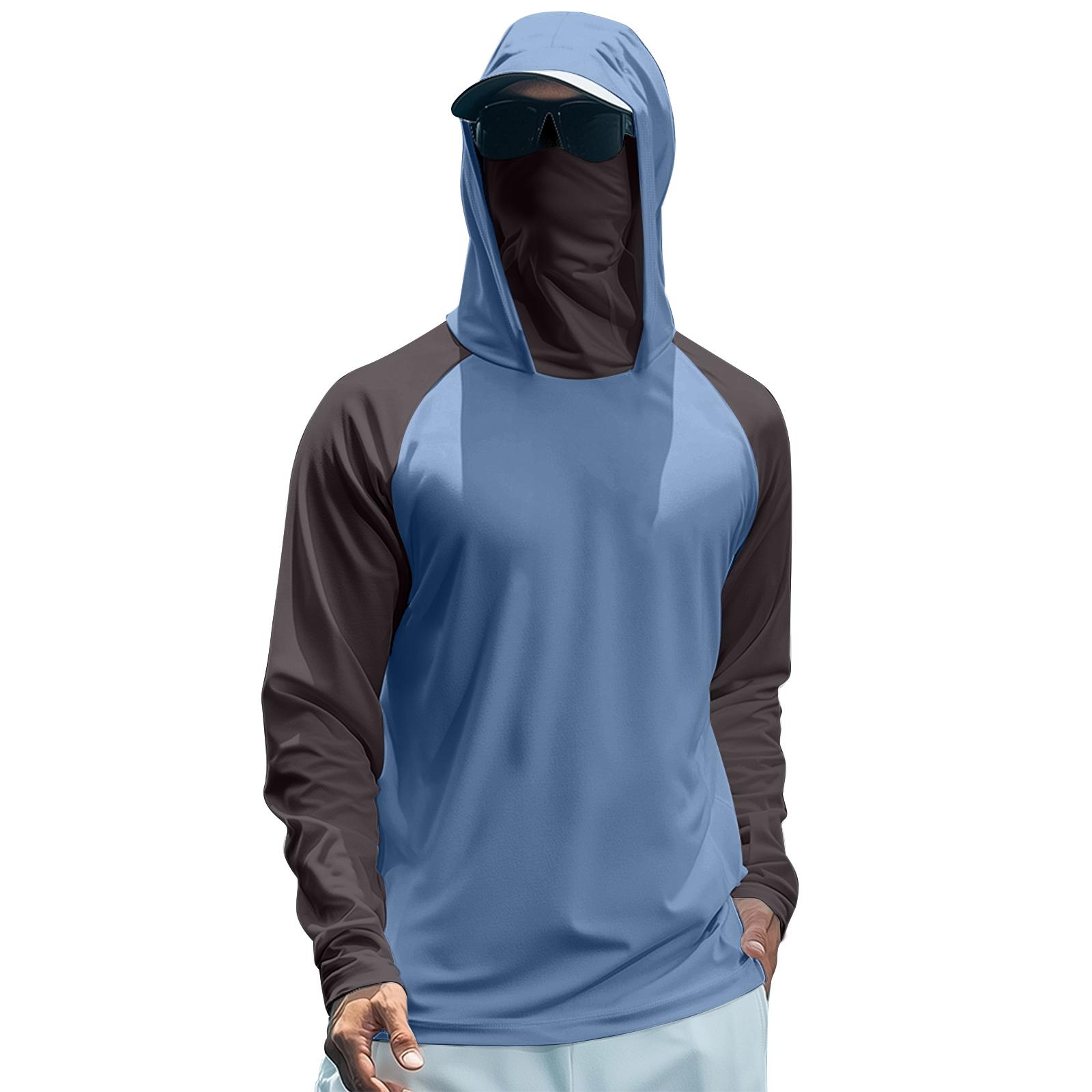 

Men s Summer Color Matching Quick-drying Long-sleeved T-shirt Sun Clothing Fishing Fitness Sports Hooded Long-sleeved Top S