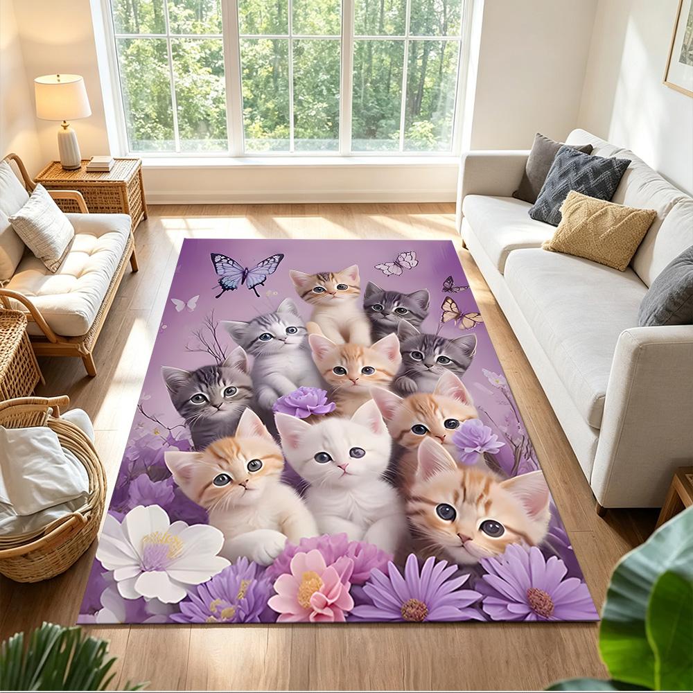 Cute Cat Square Carpet Rug Non-slip Rug for Living Room, Bedroom, Study Room, Hallway Decoration, Perfect for Home Decoration or Holiday Gifts