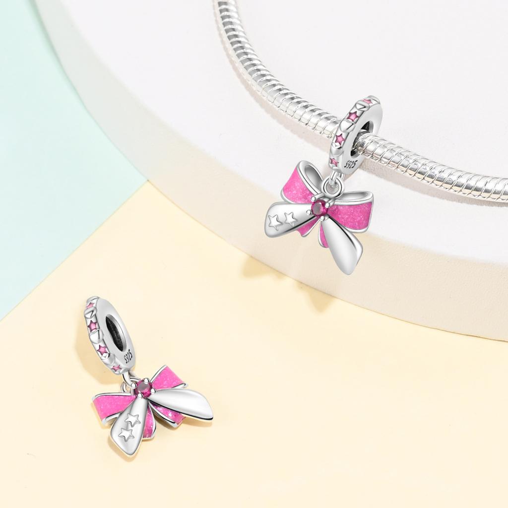 2026 Barbie Pink Girl Heart DIY Jewelry Accessories Bracelet 925 Silver Charm Beads