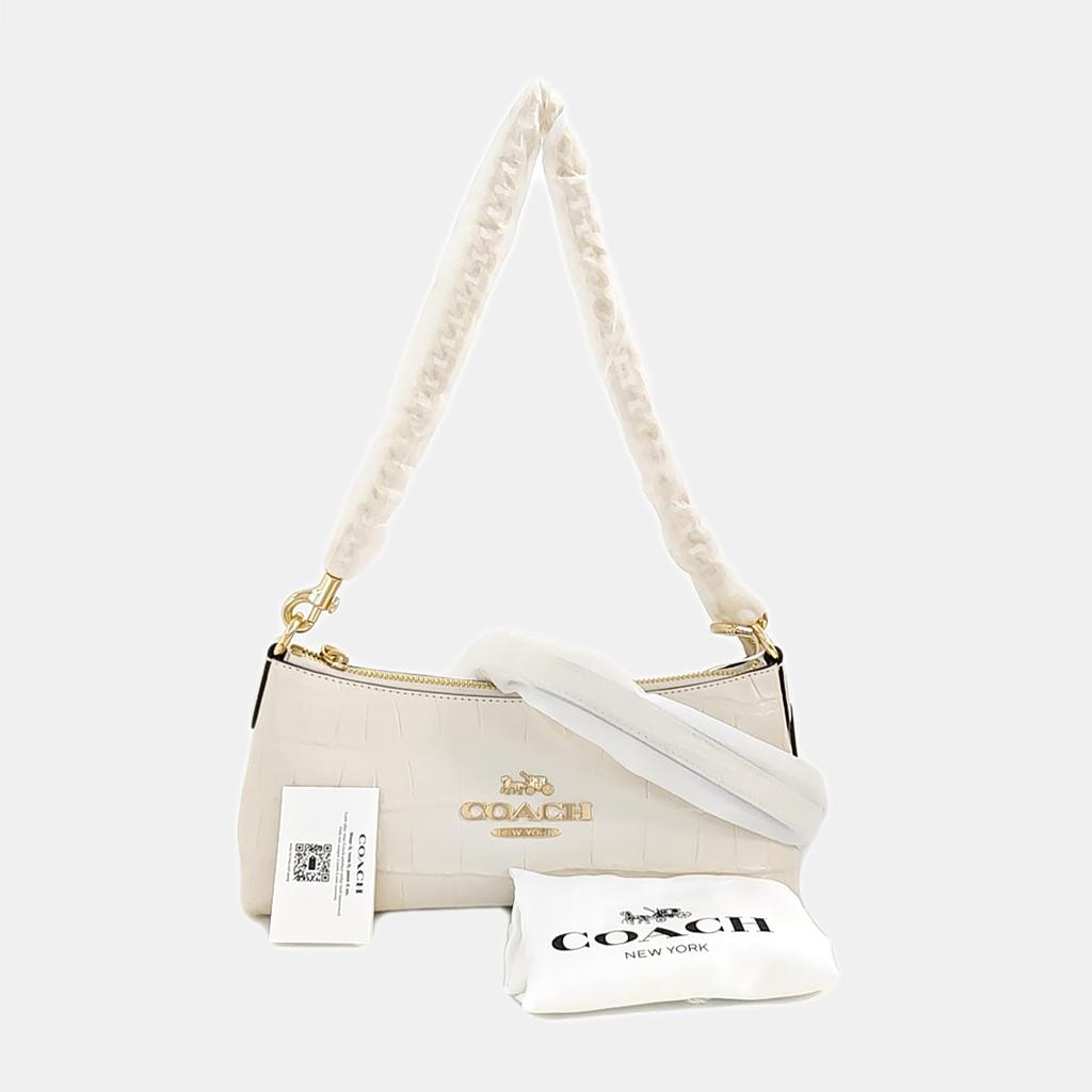 [Pre-Owned] Charlotte 25 Gold Logo Chain Zipper Pocket Crocodile Pattern Leather Pillow Bag - Excellent #ZFWDKN