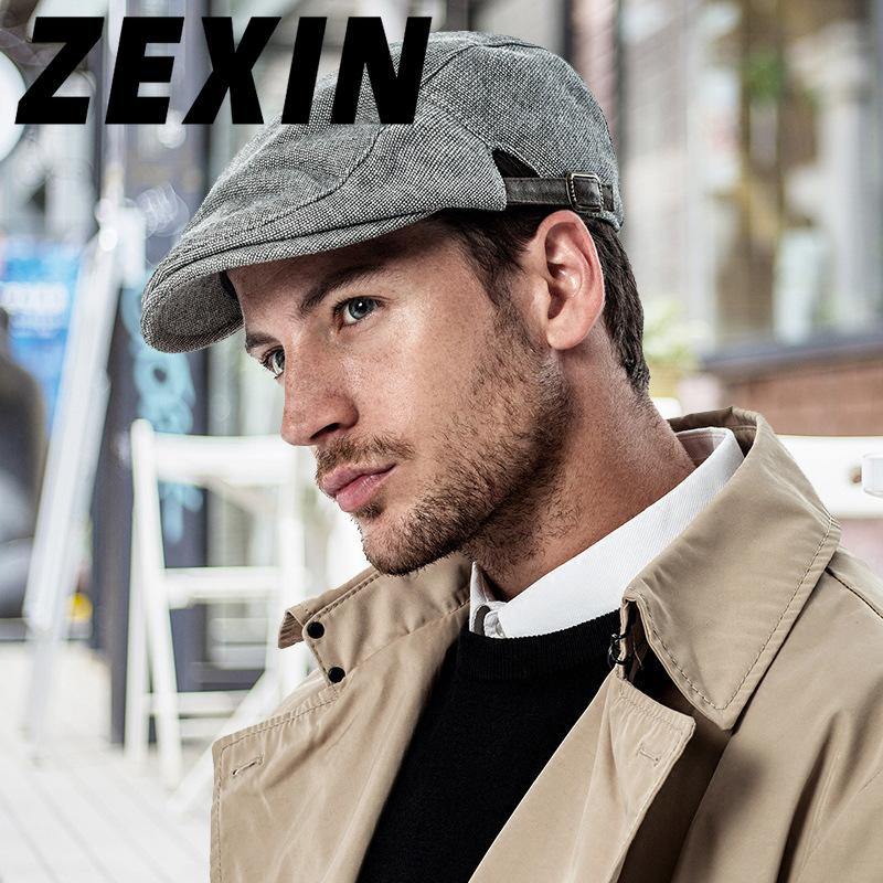 ZEXIN Spring, Autumn and Winter Solid Colour Warm Cotton and Linen Breathable Beret Men and Women Casual Simple Retro Matching Duck Tongue Cap