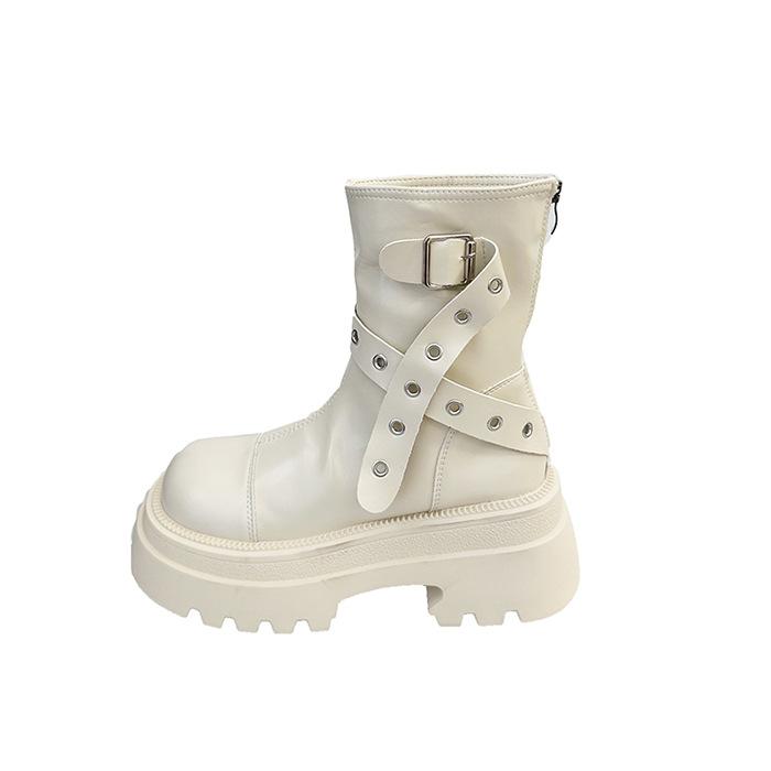 

Retro British style short boots women s 2025 autumn new small thick-soled heightening Martin boots locomotive knight boots 40 белый