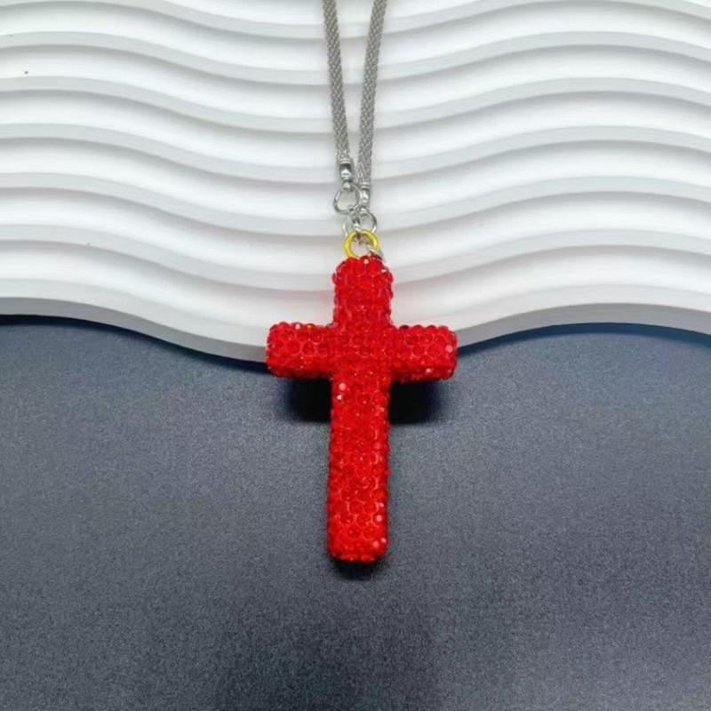 Elegante Crucifijo de Arcilla Colgante con Acento de Cristal para Espejo Retrovisor de Coche Accesorios Colgantes para el Interior del Coche