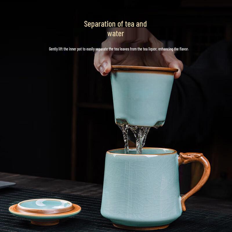 Minxun New Chinese Style Ge Ware Dragon Handle Tea Mug Gift Set