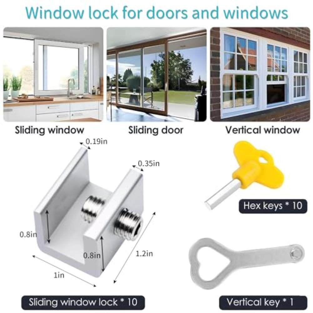 10Pcs Window Locks Sliding Security Window Lock With Key For Sliding Window Adjustable Window Locks Security Window Stoppers