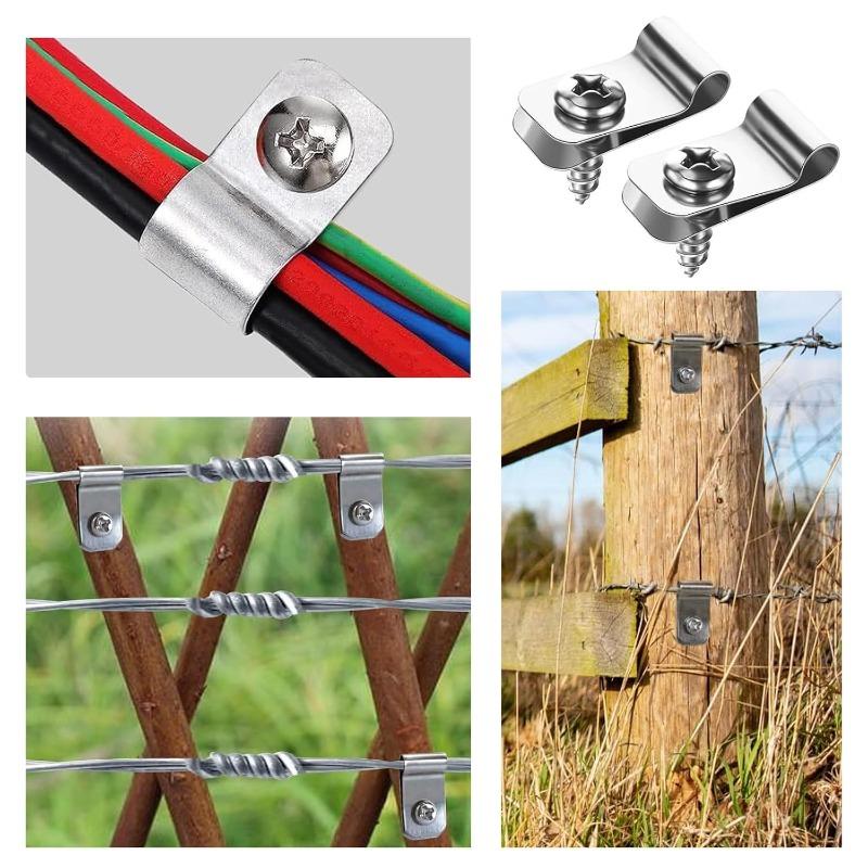 R-type Livestock Fence Wire Clamp with Screws Stainless Steel Agricultural Fencing Mounting Clips Wire Fixing Fastener Wholesale