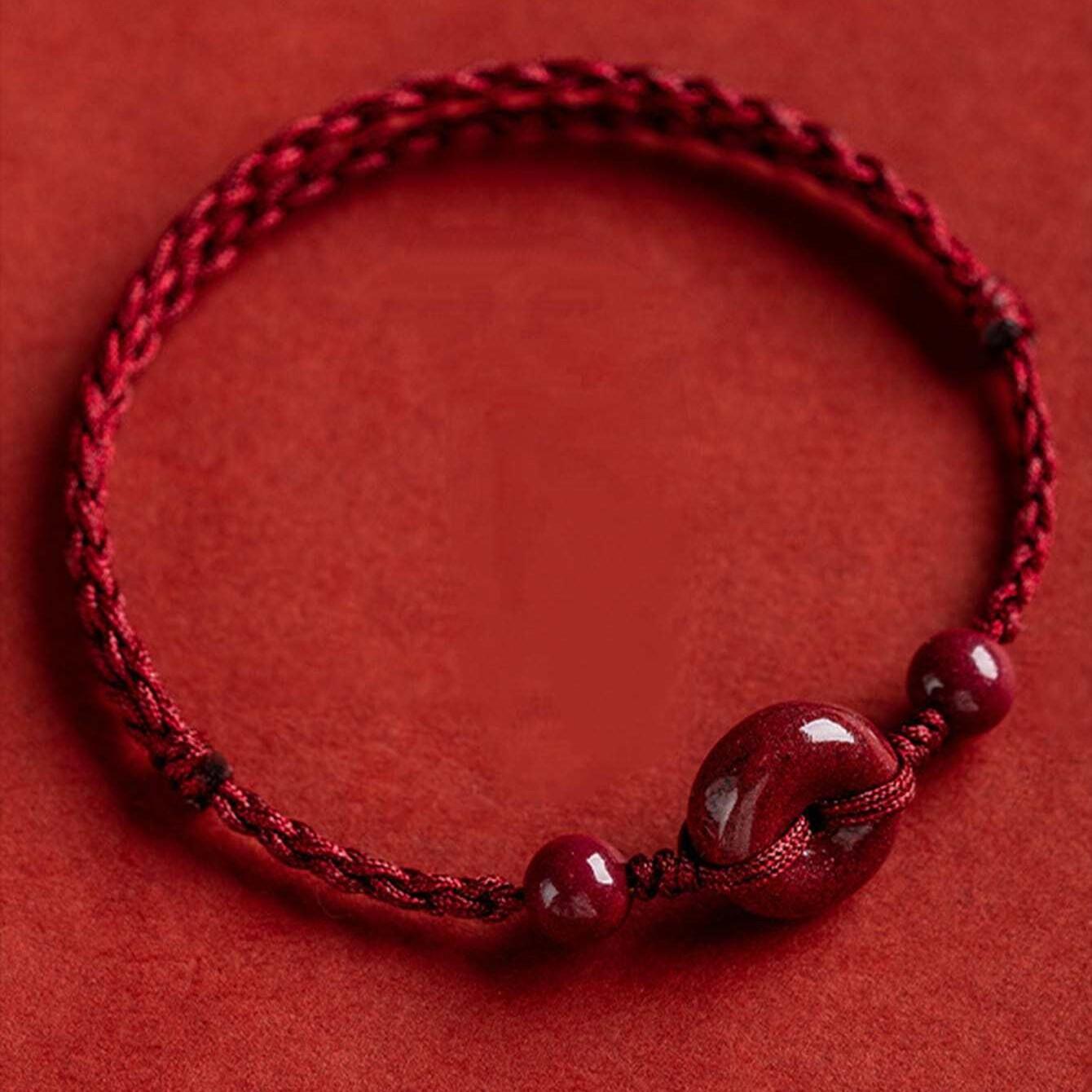 

Handmade Lucky Cinnabar Red Gold Color Ping Buckle Beads Natural Stone Lotus Bracelet for Women Bracelet Party Jewelry Gift