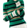 Pull Haut Col Rayé en Cachemire Tricoté pour Femme - Amincissant, Coupe Ample pour l'Automne et l'Hiver