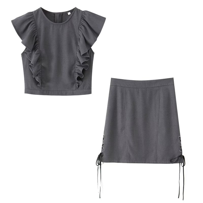 

Kaslead Новая женская одежда Западный стиль Мода Простой топ без рукавов Юбка на кулиске Комплект Suit XL
