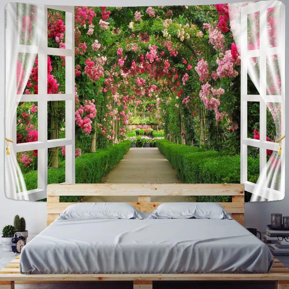 Arched Flower Path Garden Tapestry Indian Mandala Tapestry Wall Hanging Tapestries Boho Bedroom Wall Rug Couch Blanket 9 Size
