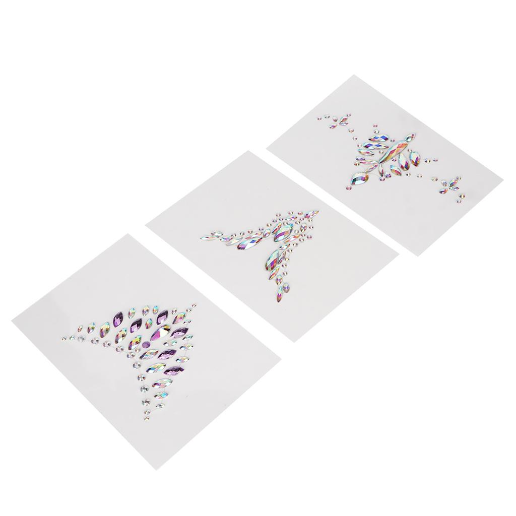 3PCS Breast Rhinestone Stickers Chest Jewelry Adhesive Patches Body Makeup Decoration Sticker