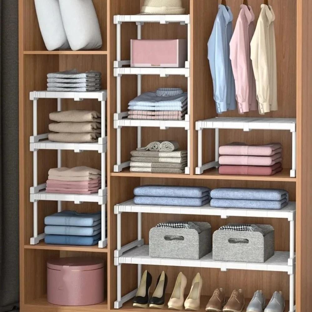 Multi Layered Telescopic Shelves Expandable Wardrobe Divider Organizer Shelf Kitchen Sink